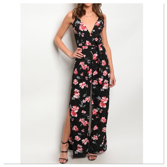 LAST ONE! Black Floral Jumpsuit - Picture 2 of 5